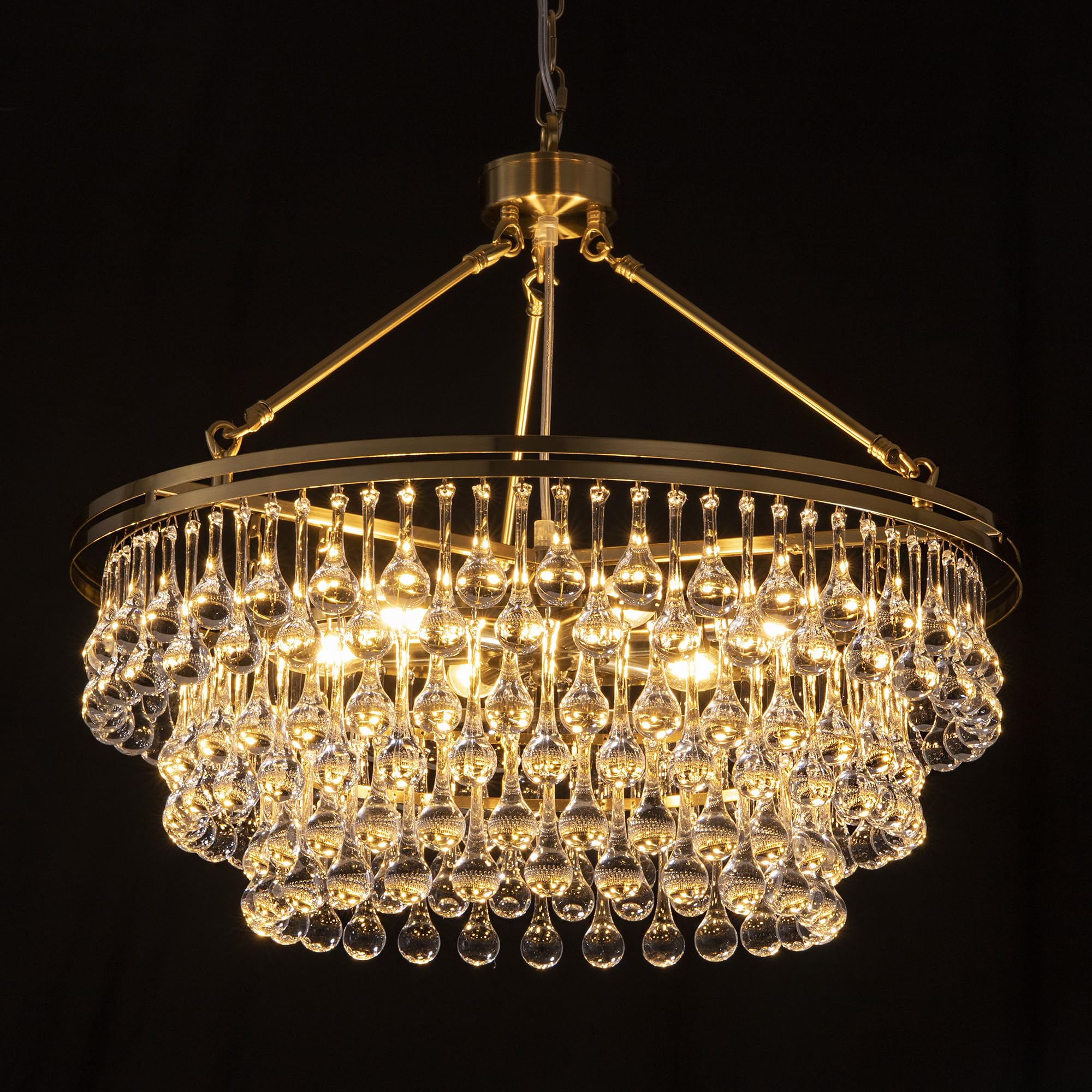 TOCHIC Modern Crystal Chandelier for Dining Room, 24 inch Gold Chandeliers Light Fixtures High Ceiling Crystal Pendant Lighting for Bedroom, Kitchen