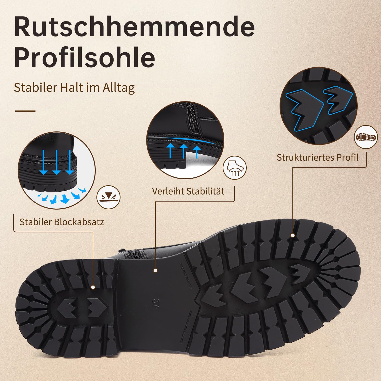 Damen Stiefeletten Wasserabweisend Seitlichem Reißverschluss Schnürung Combat Boots Damen Biker Boots mit Rutschhemmender Profilsohle Plateau Kurzstiefel für Herbst Winter Freizeit Ankle Boots Schwarz