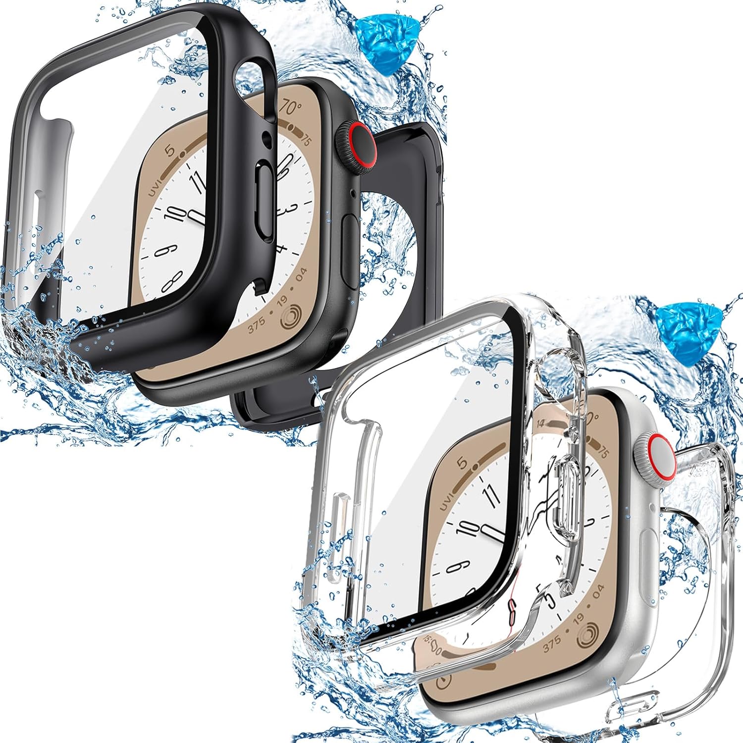 Goton [2 in 1 Waterproof Case for Apple Watch Series 6 5 4 SE(2023) 44mm, 360° Protective Hard PC Front & Back Bumper with HD Tempered Glass Screen Protector for iWatch Cover Accessories Women Men