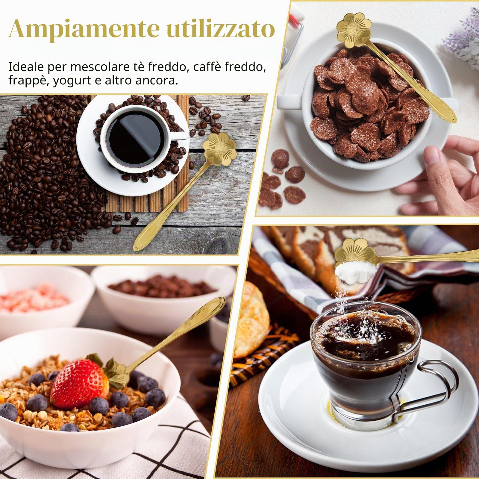 40 pezzi 4,9 '' riutilizzabili mini cucchiaini di caffè in metallo oro, cucchiaio per confetti in acciaio inossidabile per spezie di miele di zucchero di gelato per torta