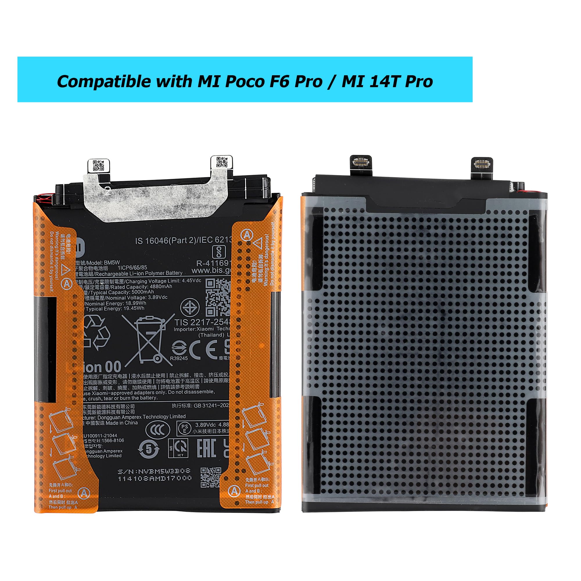 New BM5W Replacement Battery Compatible with MI Poco F6 Pro 23113RKC6G / MI 14T Pro 2407FPN8EG with Technical Toolkit