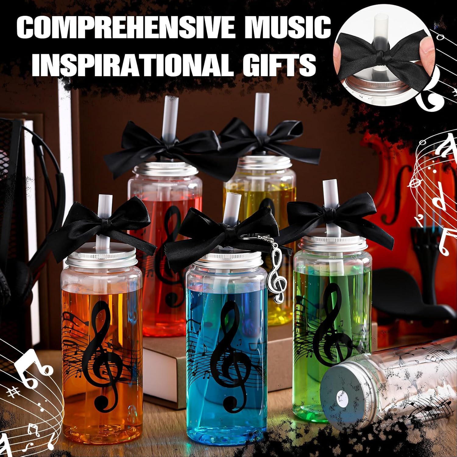 Skylety 24 Pcs Valentines Music Gifts Bulk 14 oz Musical Notes Cups with Lids and Straws Reusable Tumbler for Men Women Music Lovers Conductor Band Choir Members Teacher Students Musical Party Favors - Image 3
