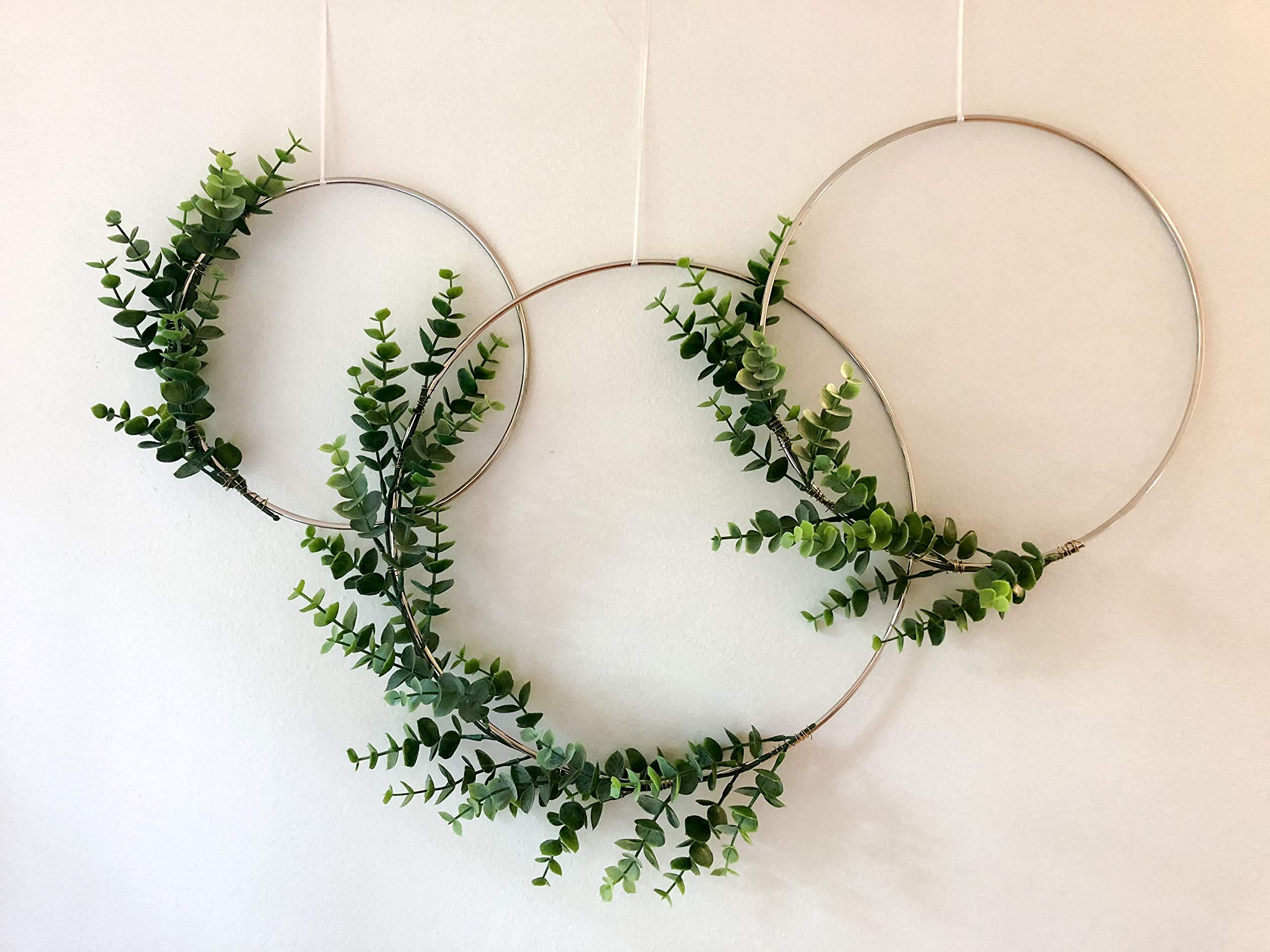 Designs by DH Metal Hoop Wreath Shabby Chic Eucalyptus Succulent Green Simple Wedding Baby Nursery Rustic Farmhouse Scandinavian Home Decor (Set of 3 - 8", 10", & 12")