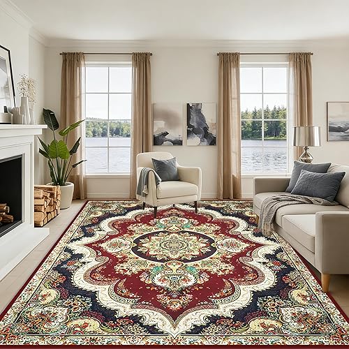 8x10FT Washable Area Rug for Living Room, Vintage Boho Floral