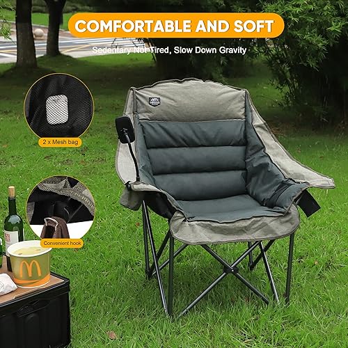 Miniatura 6 de Silla de campamento plegable XL de gran tamaño, soporte resistente de 400 libras, silla de campamento acolchada grande y cómoda para adultos, silla