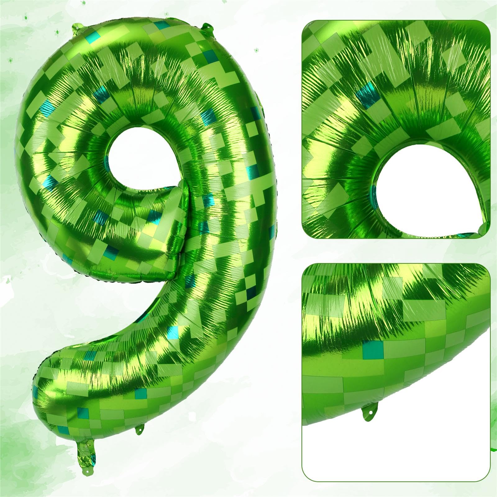 Ballons Numéro 5 Pixels Verts Aluminium – Décoration Fête Anniversaire Jeu, Avec étoiles Et Ronds