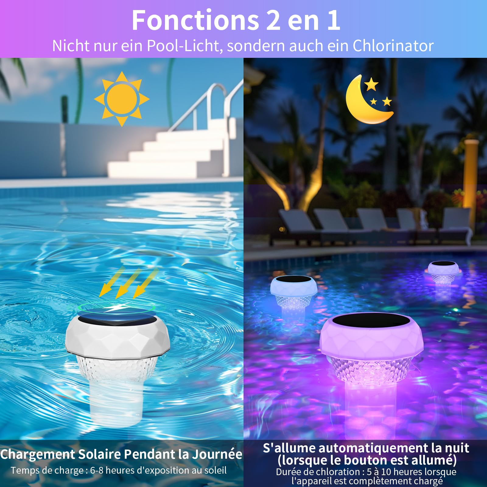 Lampe Solaire Piscine Flottante Diffuseur Chlore Piscine avec Lumière Solaire LED Distributeur de Chlore Flottant avec télécommande Libération Réglable & Ouverture Facile Doseur Flotteur Solaire