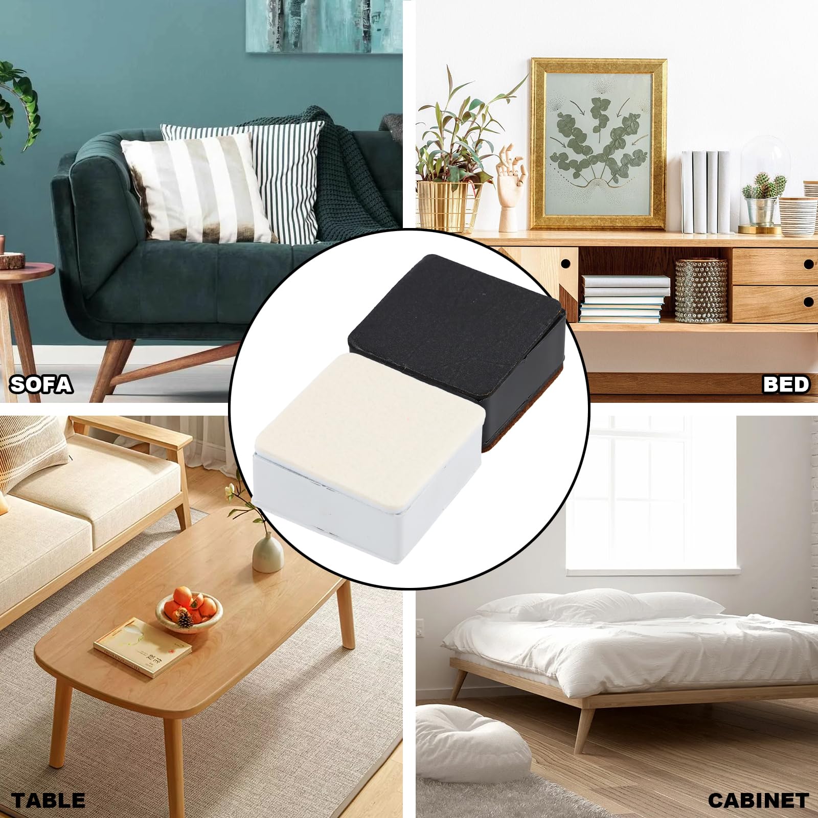 4 Piedini Autoadesivi Per Mobili 3cm - Rialzo Antiscivolo In Acciaio, 6x6cm, Nero - Foto 12