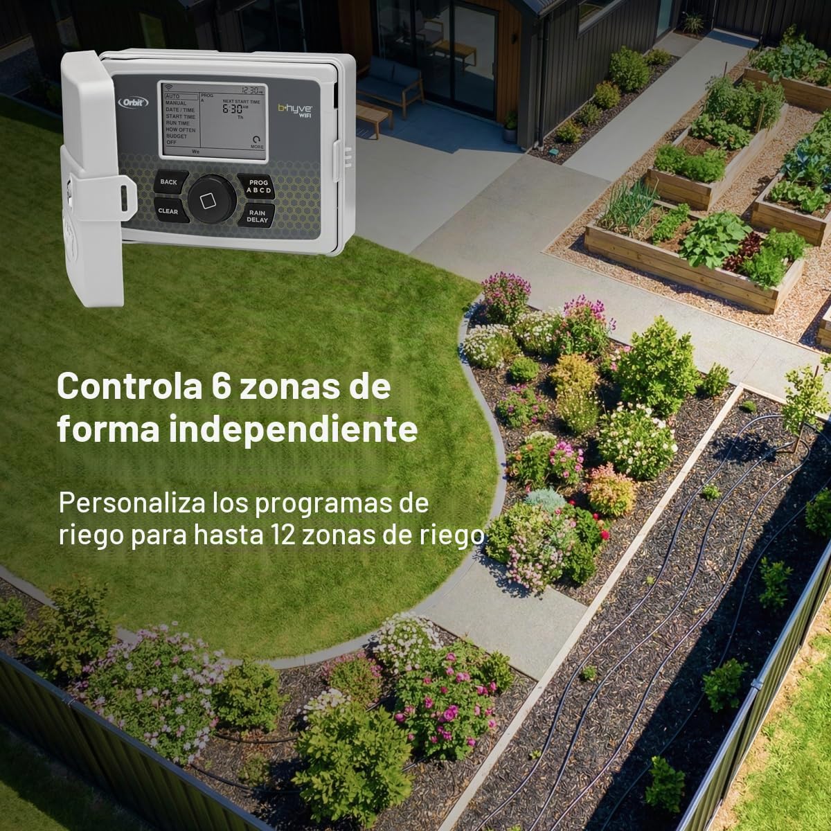 Orbit 57946 B-hyve - Controlador Inteligente de Sistema de rociadores WiFi para Interiores y Exteriores de 6 Estaciones