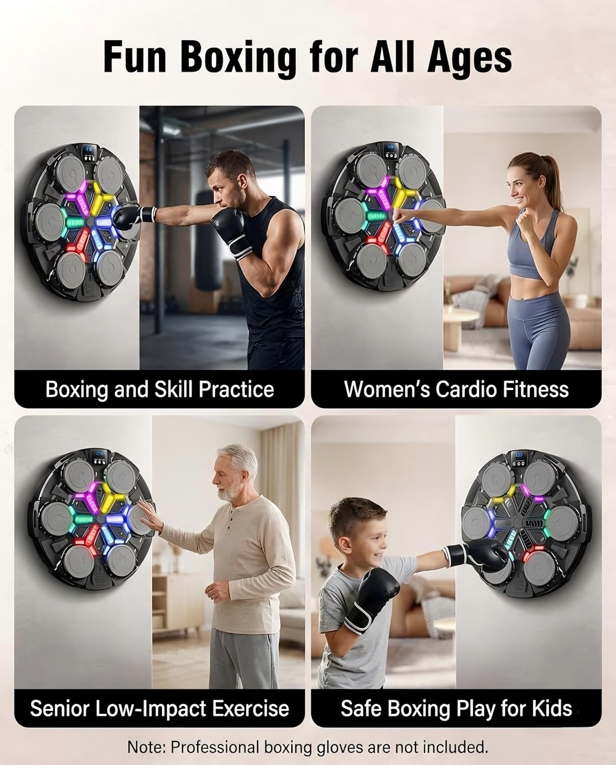 Smart Music Boxing Machine for Kids 8-12 & Teens, Wall Mounted Punching Pad with Bluetooth 5.0 & LED Rhythm, Home Workout Equipment with Gloves, Cool Birthday Gifts for Boys 10-12 Year Old (Black)