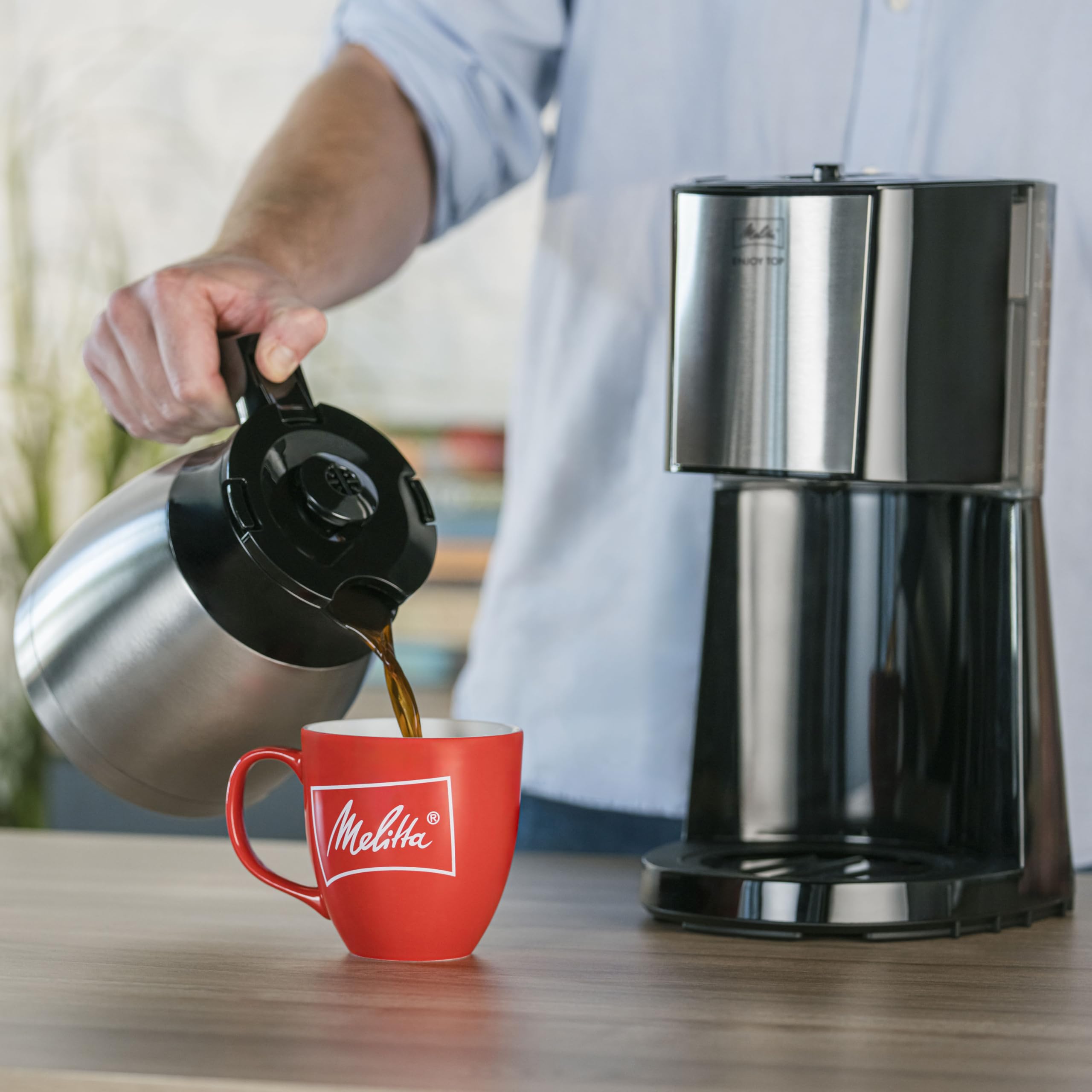 Melitta Cafetière à Filtre avec Verseuse Isotherme en Acier Inoxydable, Noir/Acier Brossé, 1017-08