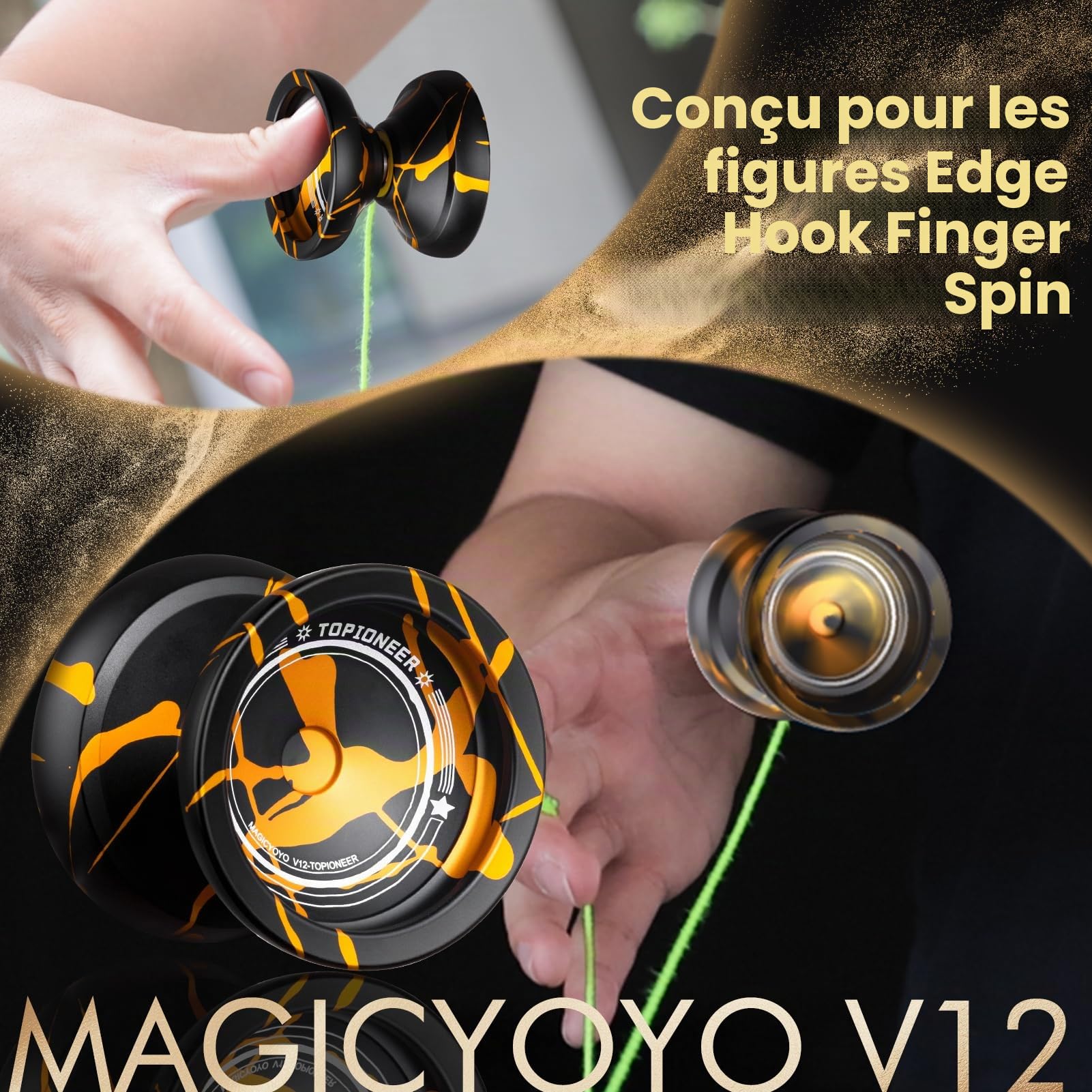 MAGICYOYO V12 Yoyo Yoyo professionnel pour débutants et avancés, double yo-yo en métal réactif et non réactif, yo-yo robuste en alliage d'aluminium, kit de roulement Yoyo inclus