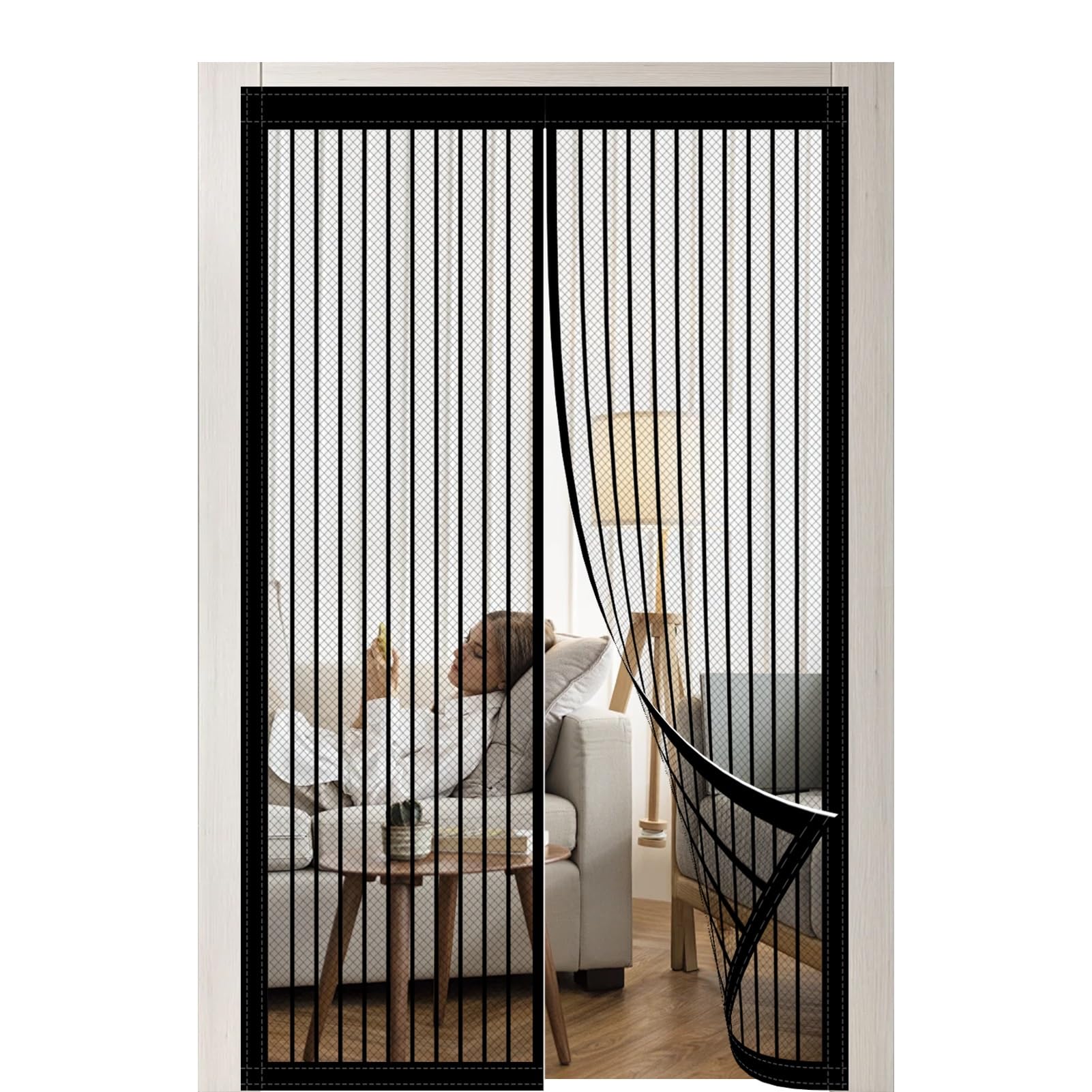 Yxrs Black Magnetic Door Screen 93 X 211 Cm No Drilling Fly Screen For Doors Stronger Magnets For Windows Doors Patio,