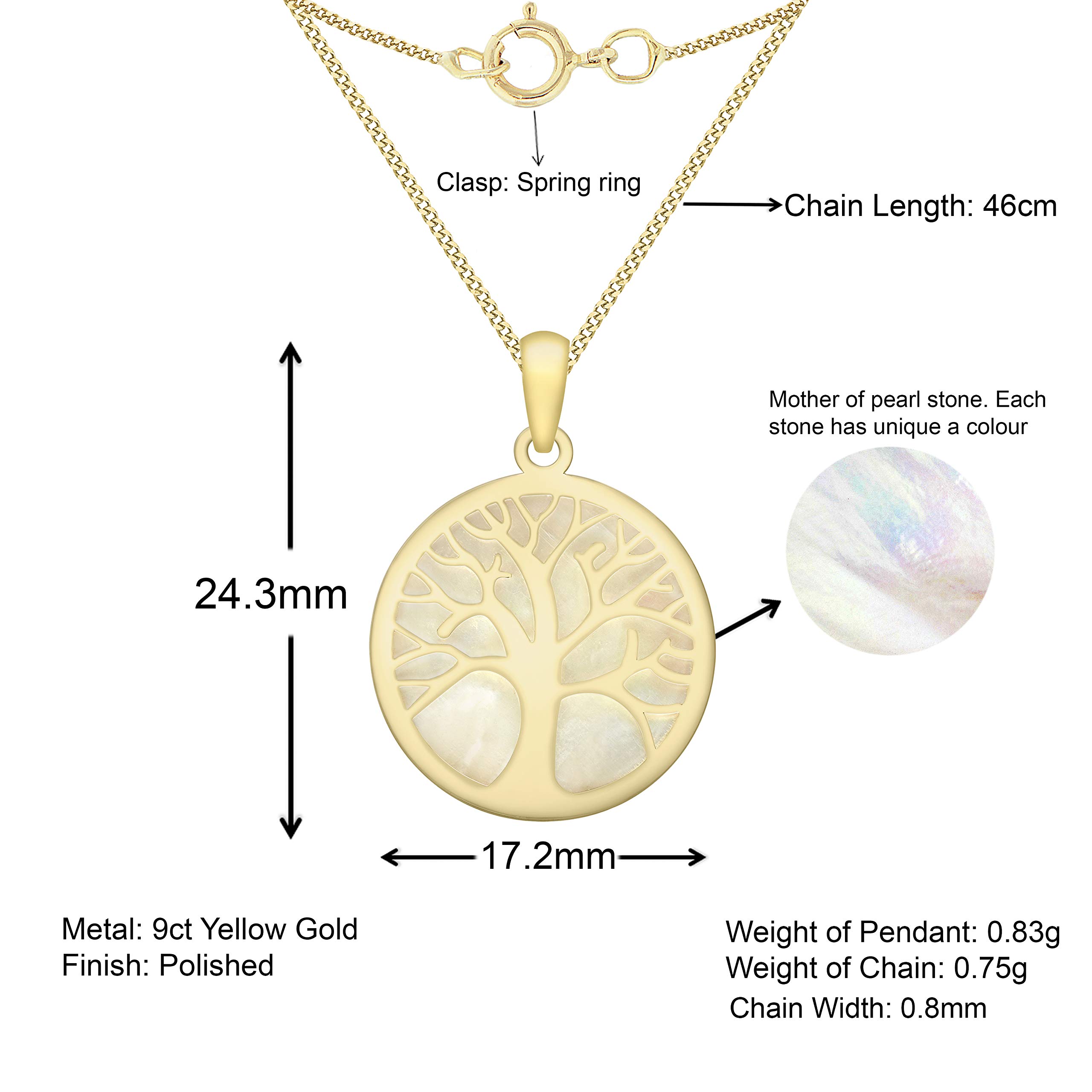 CARISSIMA Collana con ciondolo “Tree of Life” con madreperla da donna in oro giallo 9 ct, 46 cm