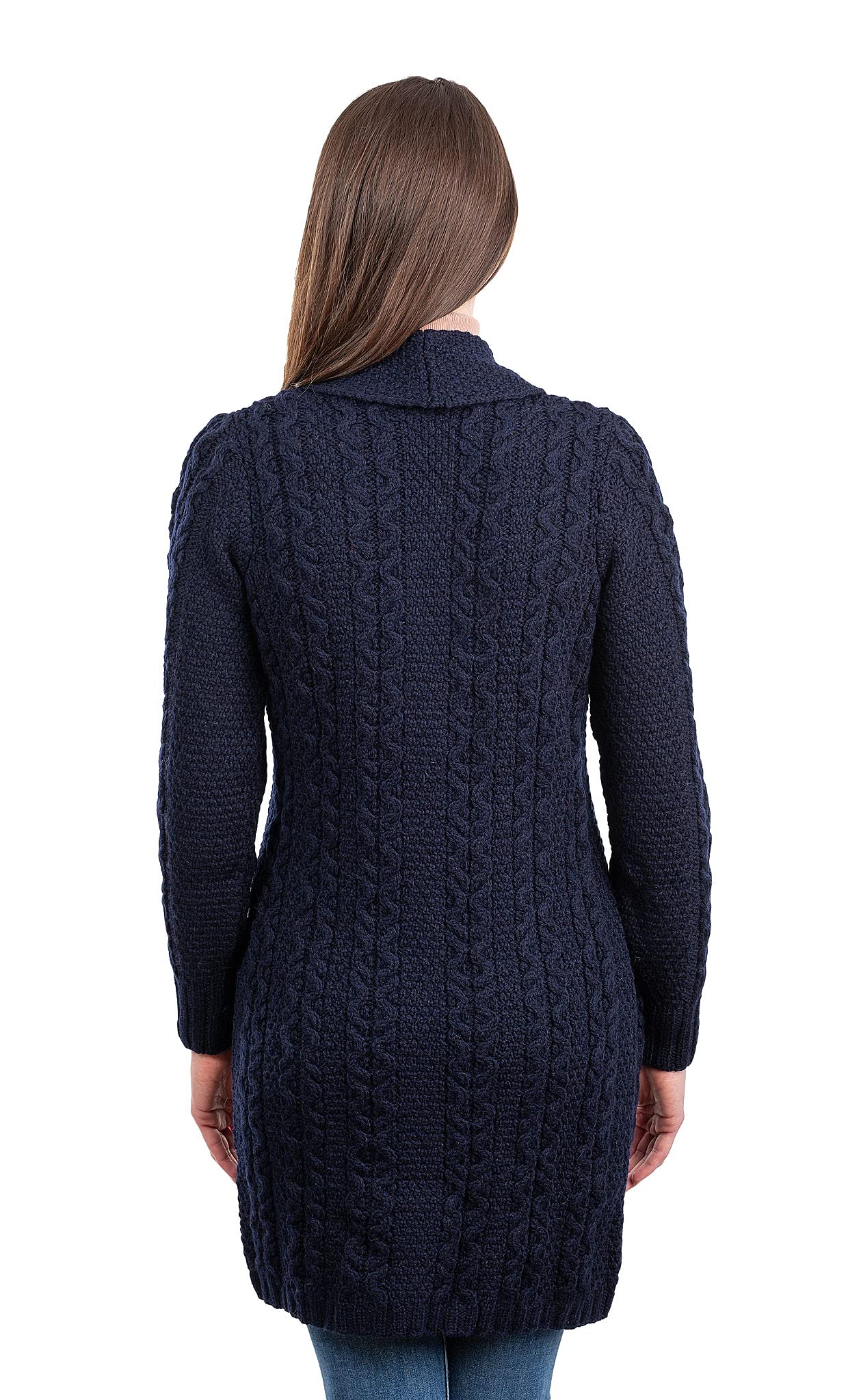 SAOL Chaqueta tipo cárdigan 100 % de lana merino irlandesa con bolsillos para mujer