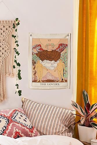 Miniatura 4 de Tapiz de bandera del tarot The Chariot The World and The Lovers - Tapiz de algodón bohemio hecho a mano para colgar en la pared con ojales de acero