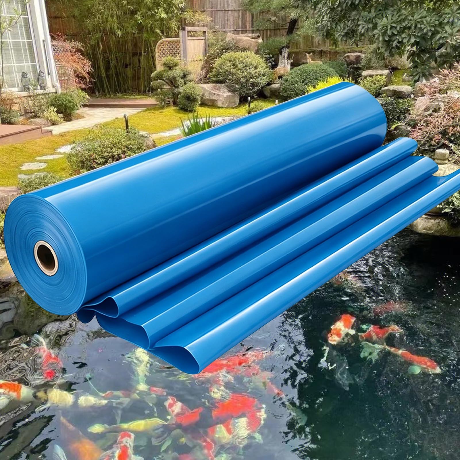 Hamankim 4x5m 8x12m 10x10m Blue Flexible Pond Liner, Waterproof Durable Ponds Underlay, Leak-Proof Pond Liner Membrane for Large Fish Ponds Water Storage, Fits All Pond Shapes(5x12m(16.4x39.3ft))