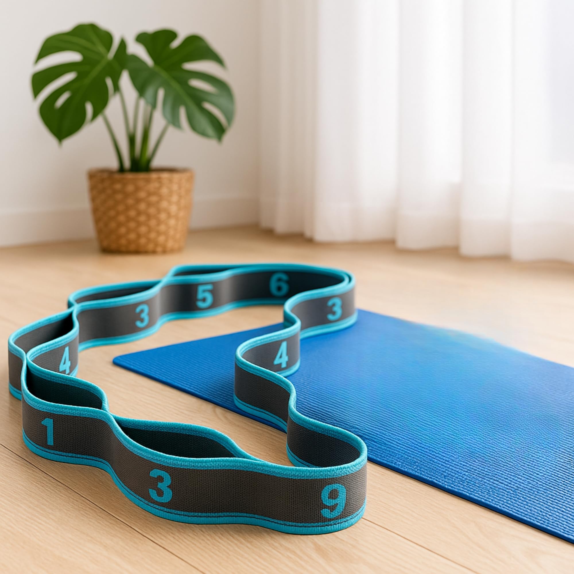 Stretching Strap with Numbered Loops for Flexibility Training, Yoga, Pilates & Physical Therapy – 115cm Polyester-Cotton Stretch Band for Mobility, Recovery, Injury Rehab & Deep Muscle Stretching
