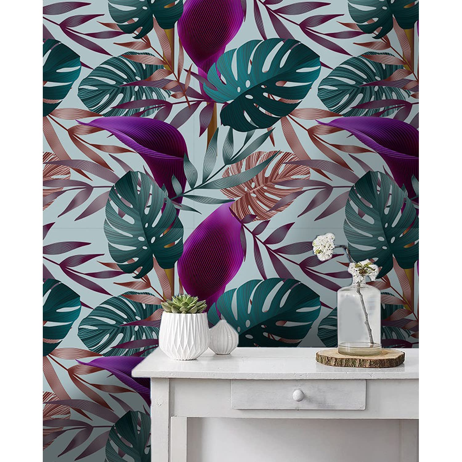 Papier peint fleurs tropicales pourpre 104x70 cm muralo latex