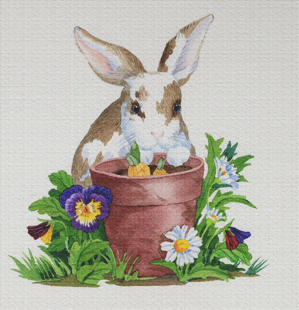 Art Needlepoint Bunny in The Garden Needlepoint Canvas by Paul Brent