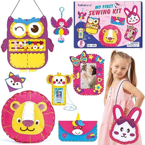 hahaland Sewing Kit for Kids Arts and Crafts Kids Sewing Kits, 8 Easy DIY Projects of Stuffed Animal Dolls Plush Pillow Craft Toys for Girls, Girl Birthday Gift Girls Gift