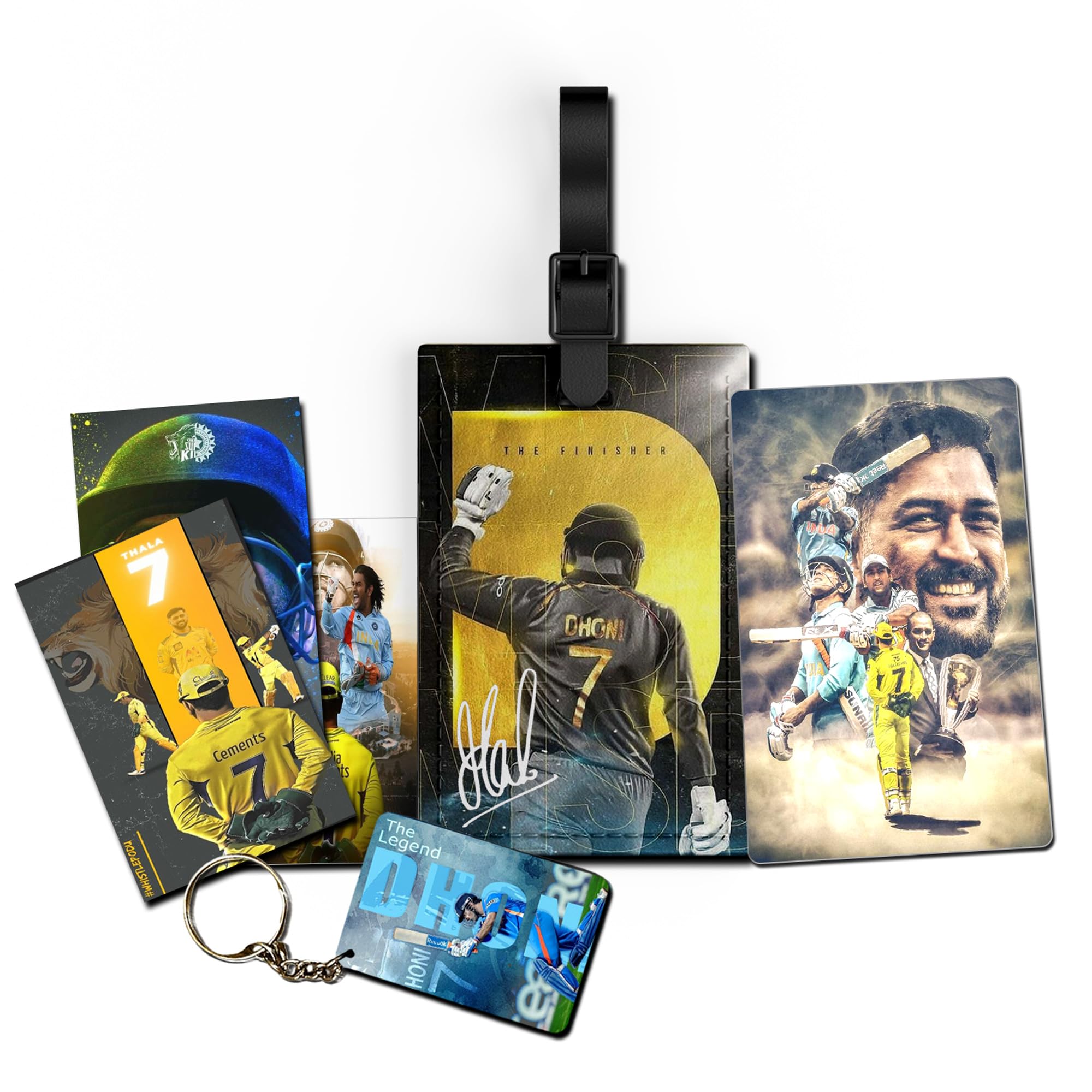 Cricket Legends Combo Gift Box Fan Made Merchandise - 1 Bag Tag,1 Keychain, 1 Wallet Card, 4 Poster Stickers - 4 Items in 1 Box - Perfect for Gifting Cricket Fans (MS Dhoni)-image-22