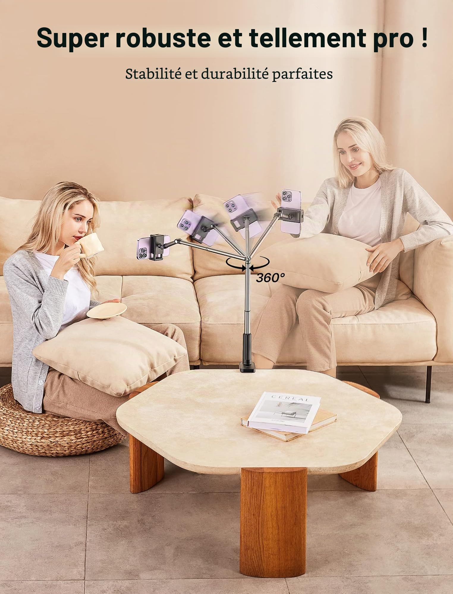 JSAUX Support de téléphone pour Bureau et lit, Support de téléphone Flexible Universel à 360° avec Pince de Serrage pour Table de Chevet, Compatible avec iPhone 14, 13, 12, 11, etc. [Noir]