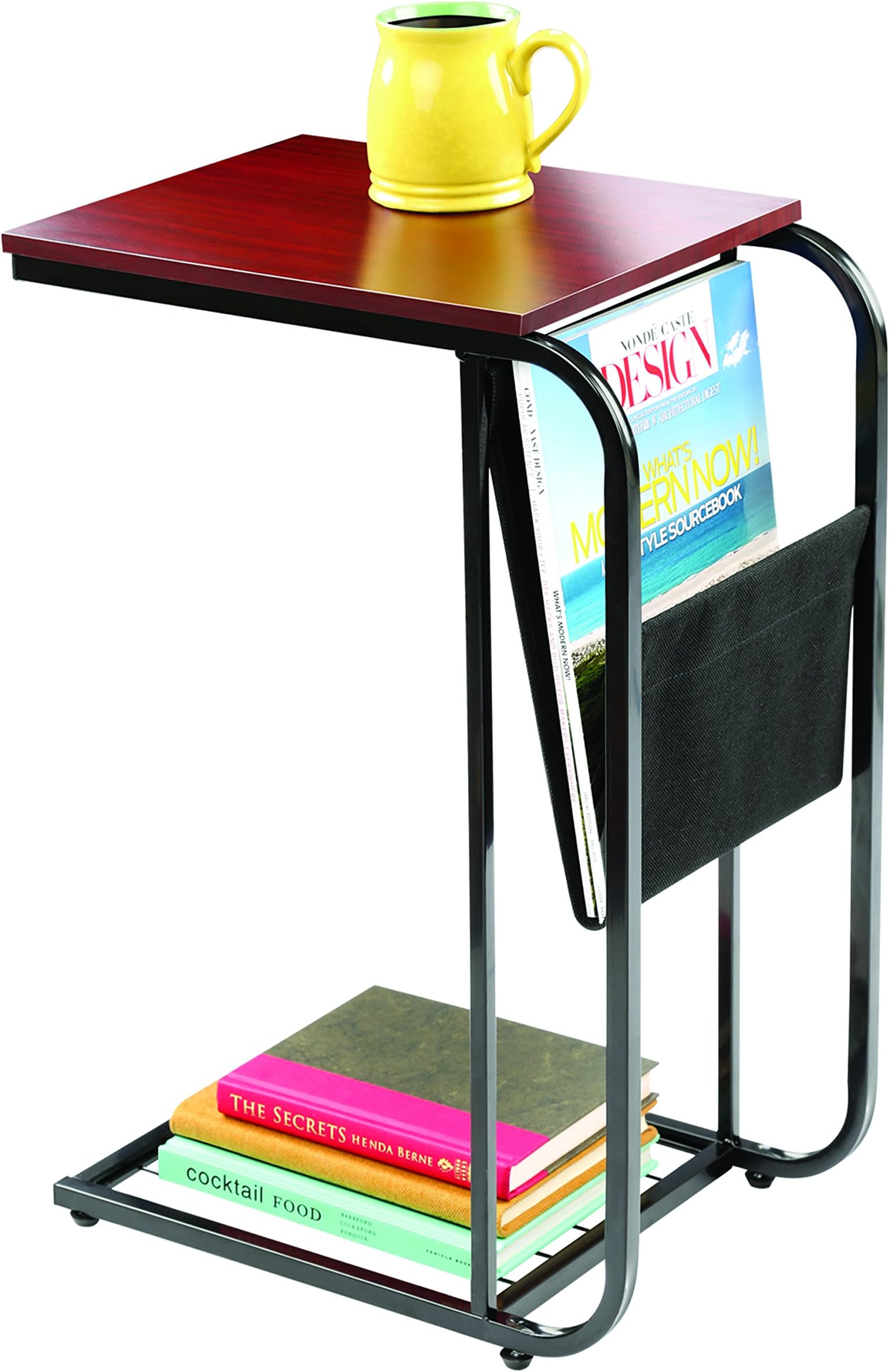 Sofa Side Table with Magazine Holder - Metal Frame with Rounded to Edges