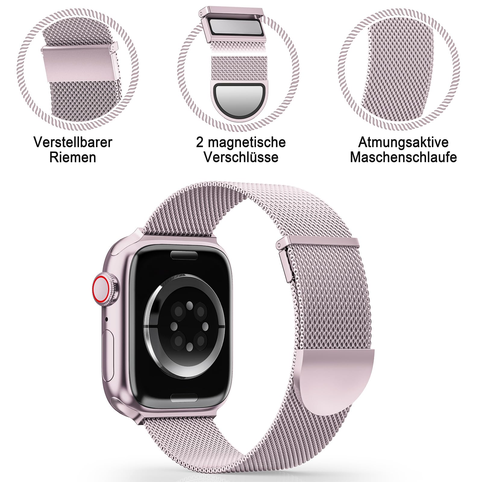 Higgs Cinturini Compatibile con Cinturino Apple Watch 44mm 45mm 42mm per Donna e Uomo, Cinturino Magnetiche Regolabili Doppie per iWatch Series SE(Second) 9 8 7 6 5 4 3 2 1, Liscio Maglia Milanese