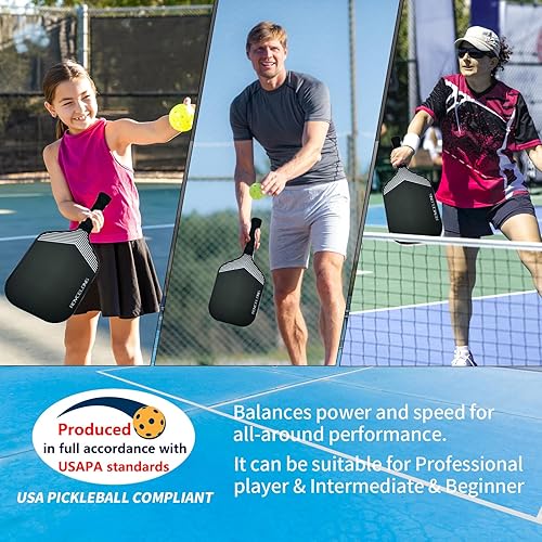 Miniatura 6 de Pickleball Paddles Pickleball Rackets T700 Carbon Fiber Frosted Textured Surface 16mm Core for Beginners to Advanced Players Portable Bag USAPA