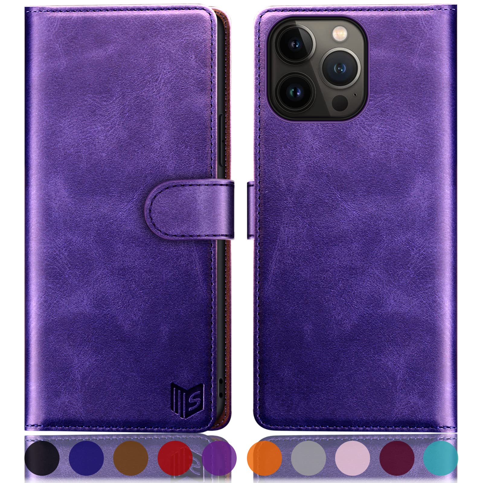 SUANPOT for iPhone 14 Pro 6.1" Wallet case with RFID Blocking Credit Card Holder,Flip Book PU Leather Protective Cover Women Men for Apple 14 Pro Phone case Purple