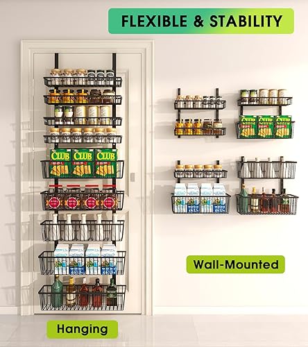 Miniatura 4 de Mefirt Organizador de despensa sobre la puerta, estante de especias de montaje en pared, almacenamiento y organización para colgar en la despensa, 9