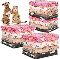 Retainbre 12-Pack Soft Fleece Small Dog Blankets for Puppies Cats Guinea Pigs - Washable Paw Print Pet Throws 23x16 Inch 4 Colors