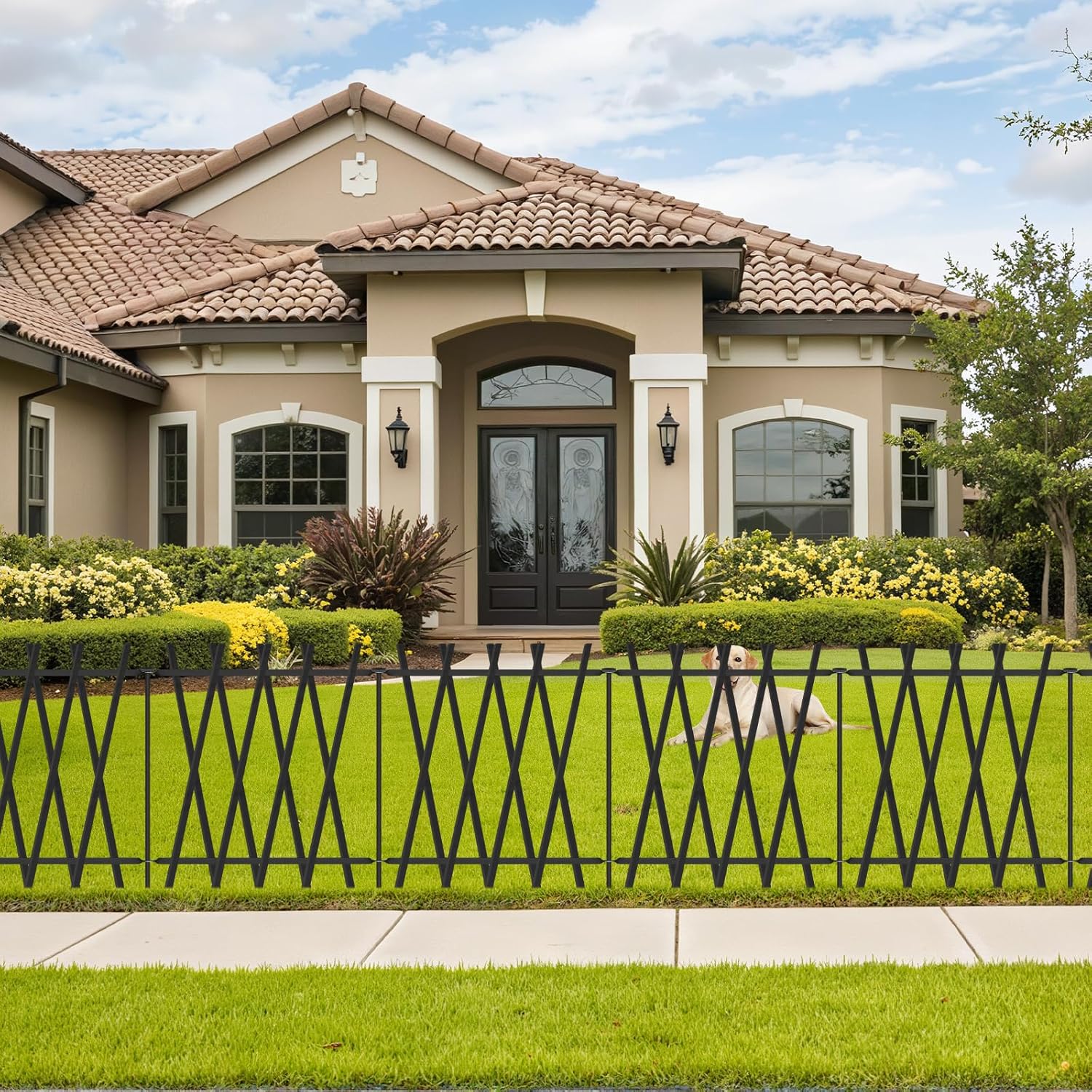 Metal Decorative Garden Fence 24" H x 24" W (10 Panels, 20 Ft Total) Rustproof Animal Barrier No Dig Decorative Fencing for Dogs,Pet, Yard,& Patio, Landscape, Border，Easy Installation