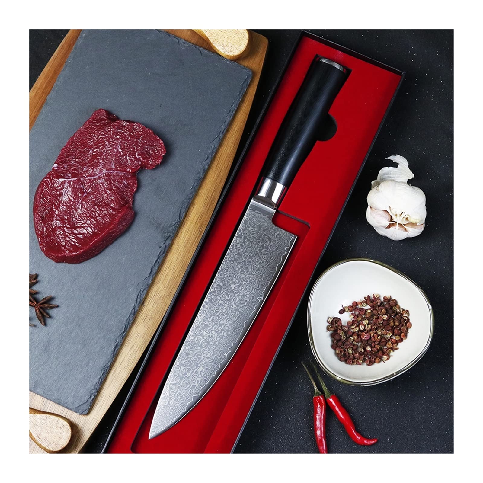 Küchenmesser VG10 Damaskus Steel Blade G10 rundes Griff scharfe scharfe Fleisch und Gemüse Schneidwerkzeug Koch Messer (Color : Fruit Knife)