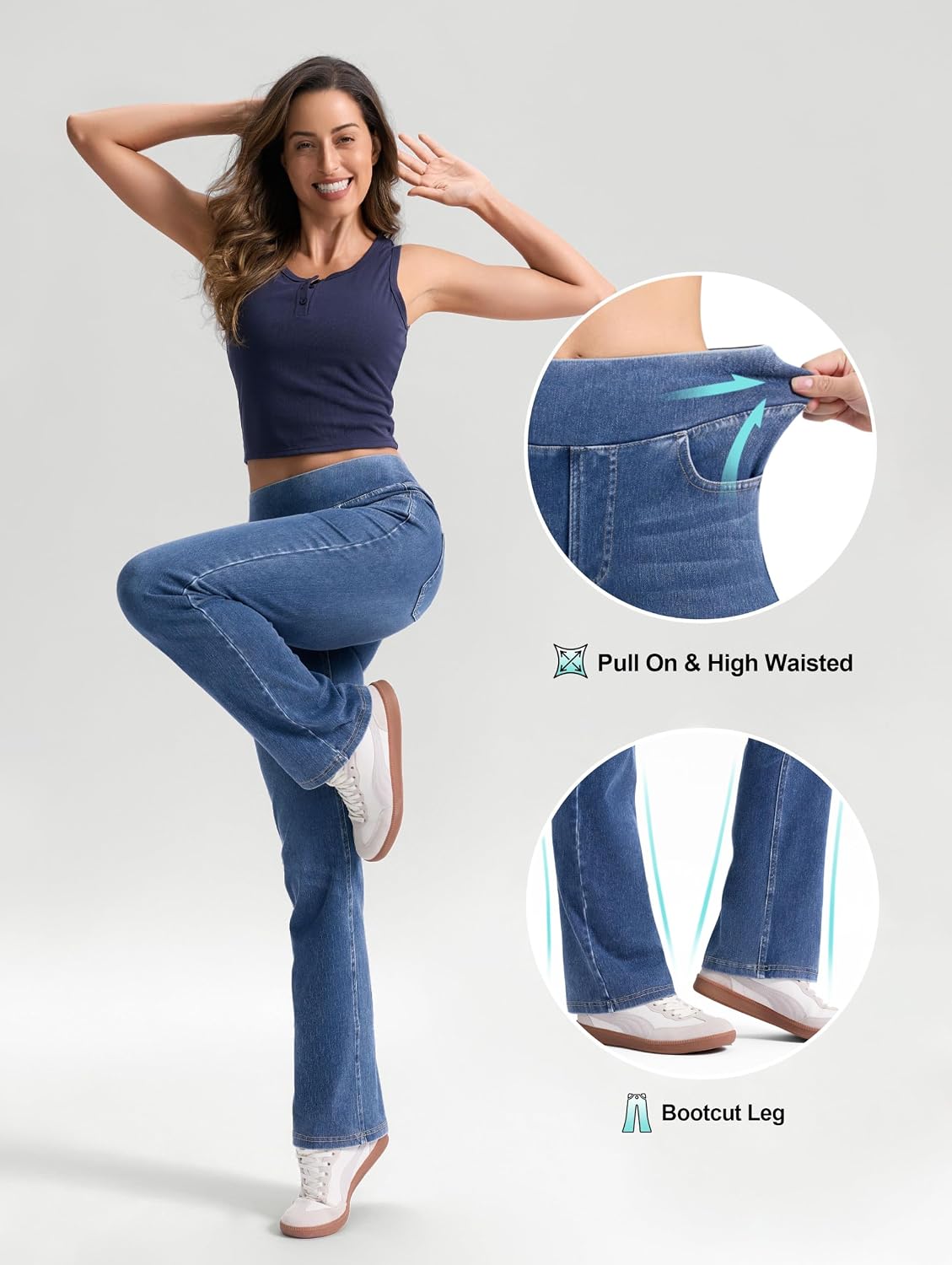 Rammus Bootcut Jeans for Women Pull On Stretchy Flare Legging with Pockets image 4