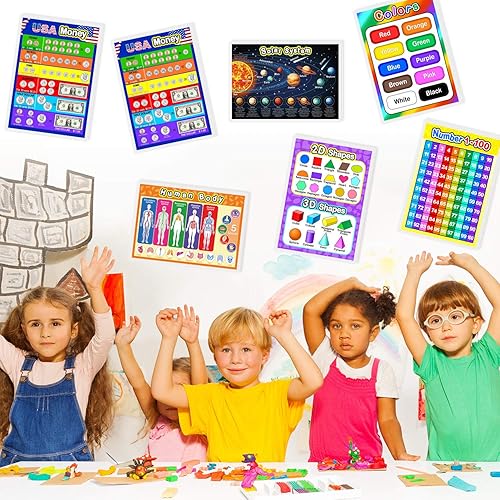 Miniatura 6 de Outus Póster de 2 unidades de números 1-100, póster de aprendizaje educativo preescolar para niños pequeños, laminado de moneda para guardería,