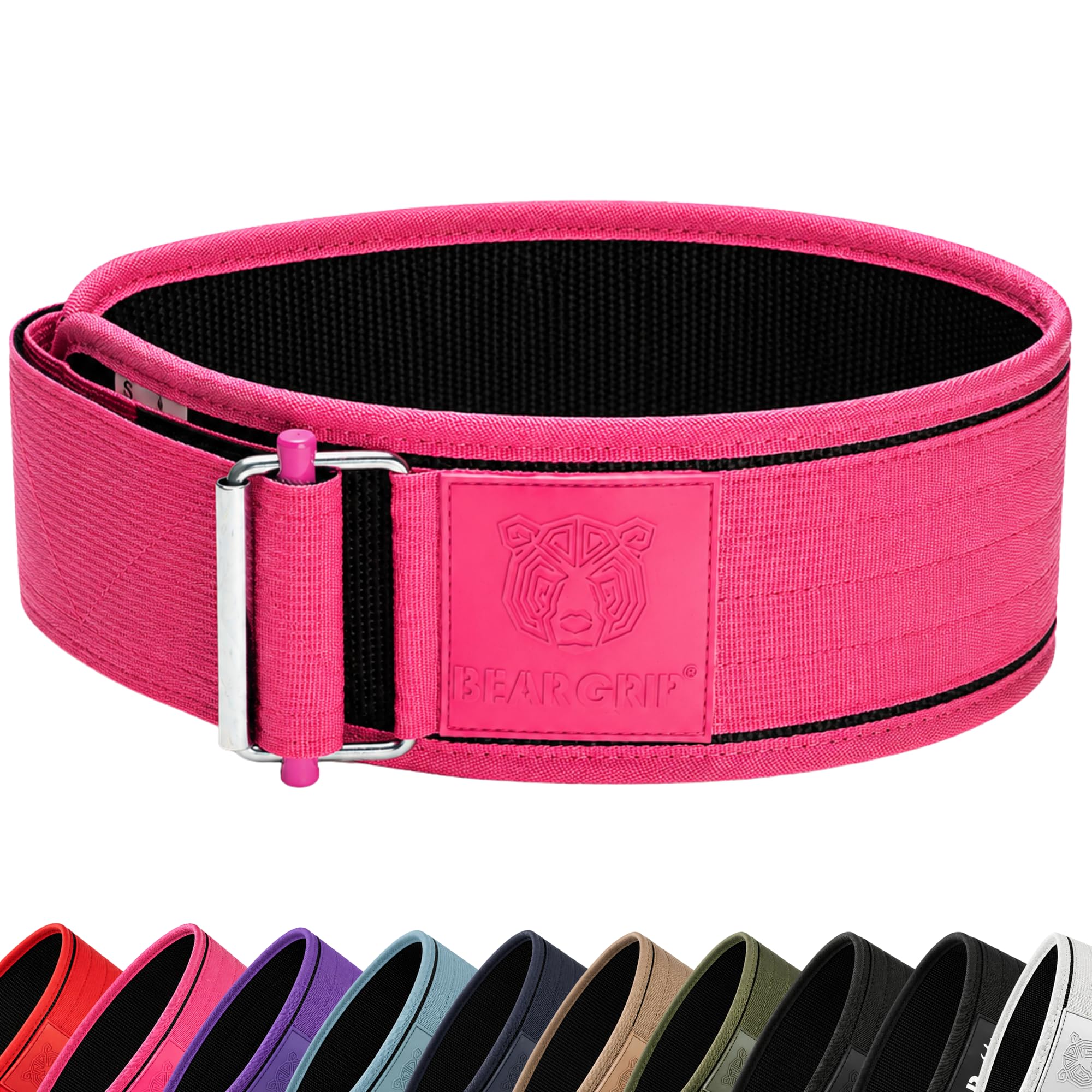 BEAR GRIP - Self-Locking Weight Lifting Belt, Premium Weightlifting Belt for Crossfit, Power Lifting, Bodybuilding, Lifting Belt for Men and Women, Workout Belt for Liftin (Pink, M)