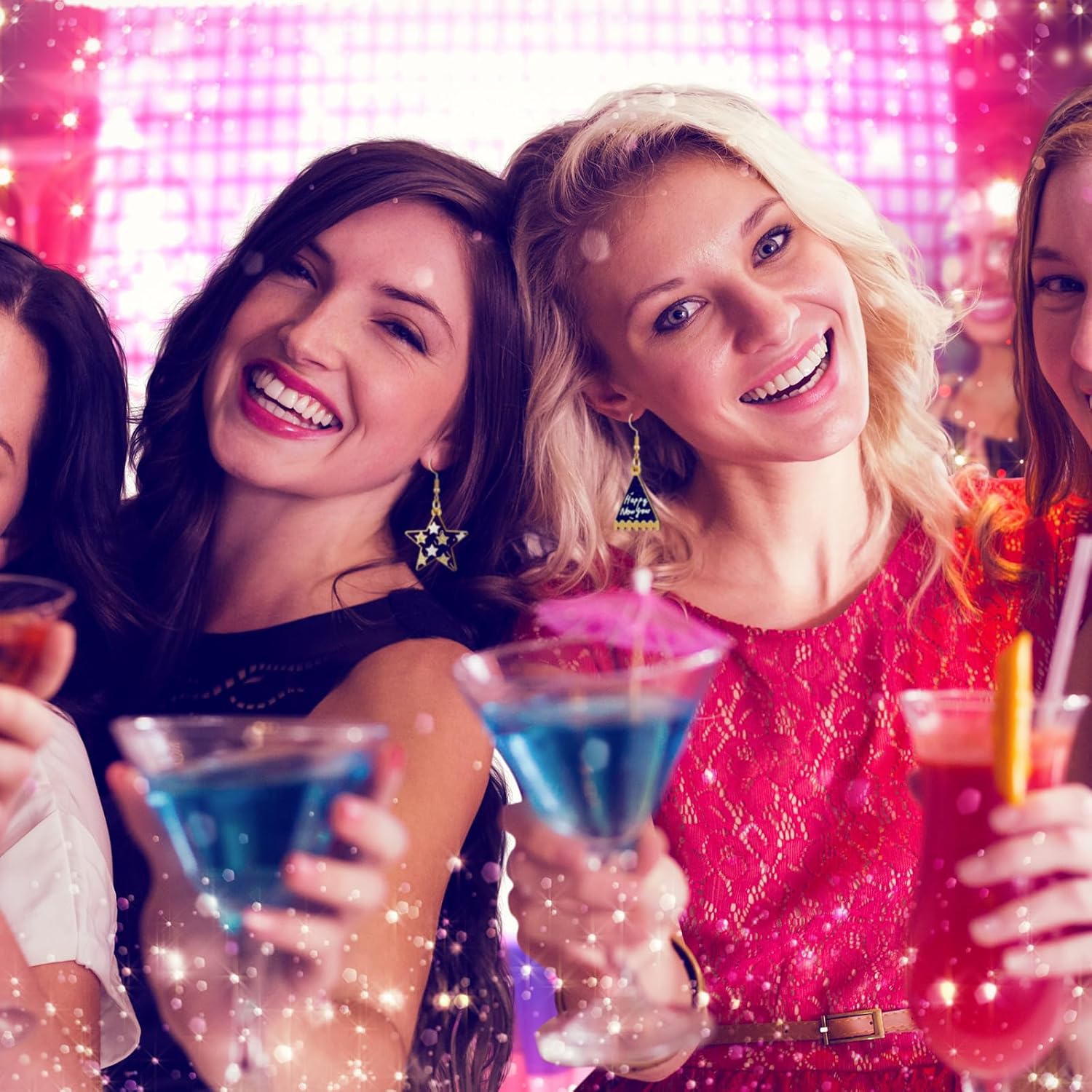 Remuuly 24 Pairs Happy New Year Earring for Women Champagne Bottle Glitter Star Hat Clock Dangle Earrings Holiday Jewelry Gifts for Festive Party Jewelry Gifts - Image 5