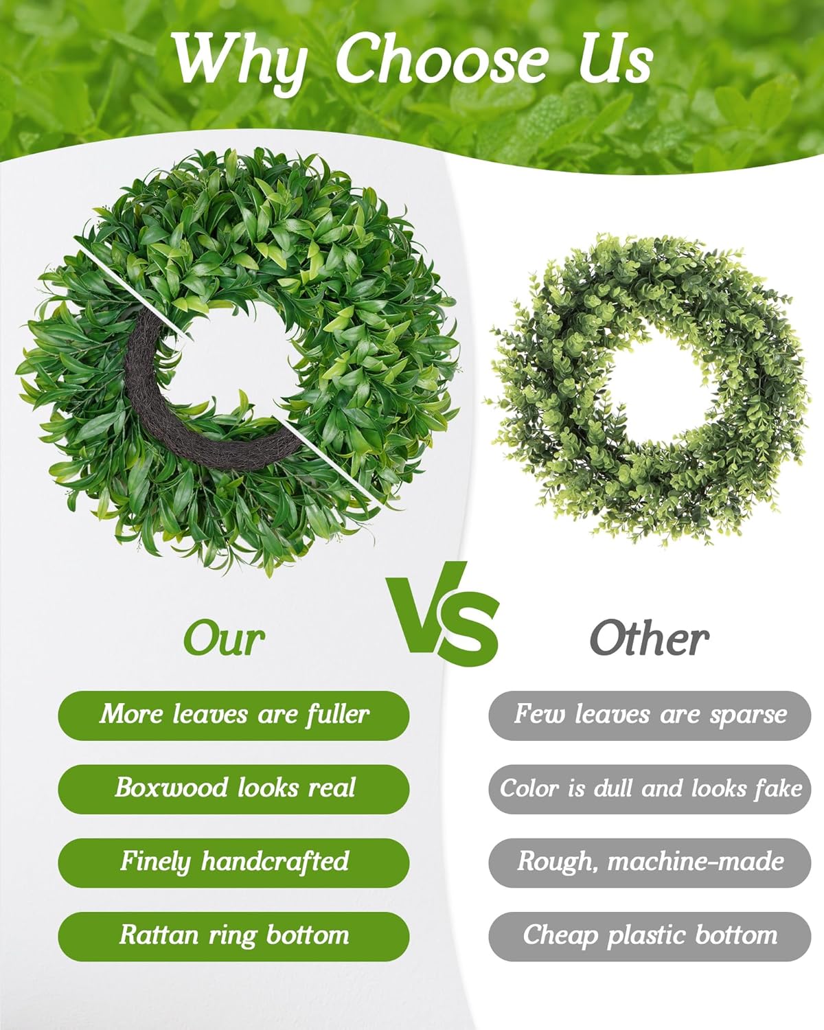 Vlorart 24 Inch Large Greenery Wreath for Front Door, Artificial Green Leaves Spring Summer Door Wreaths, Boxwood Wreath for Indoor Outdoor Farmhouse Home Wall Window Wedding Decor All Season