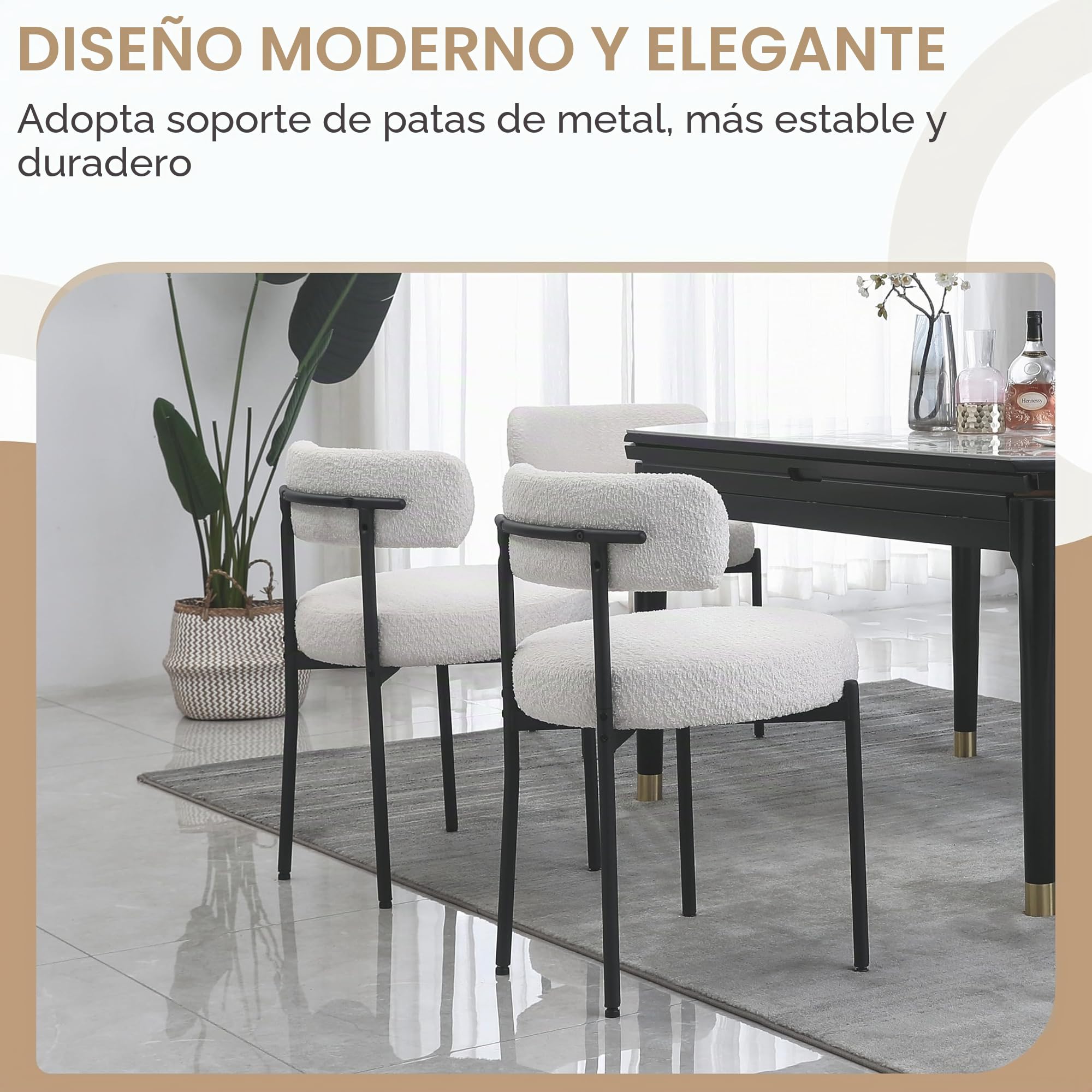 Pack de 6 Sillas de Comedor, Sillas de Cocina Modernas tapizadas para Sala de Estar, Sillas Estilo Nordico Aptas para Comedor, Cocina, Blanco
