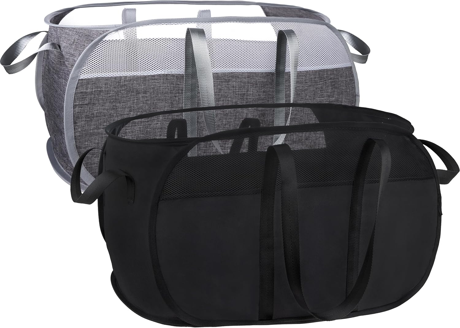 pop-up laundry basket，with Durable Handles collapsible Mesh laundry Hamper,Easy to Open and Fold,Premium Cationic Fabric… (Cationic black+Gray)