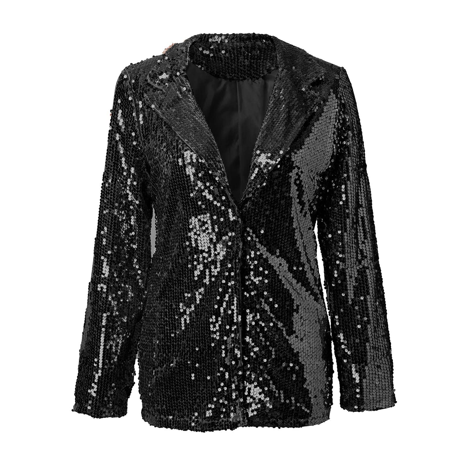 Parkle Veste de costume à paillettes pour femme - Veste ouverte sur le devant - Veste à paillettes - Col châle - Cardigan - Veste à paillettes - Veste disco des années 90 - Streetwear - Pour