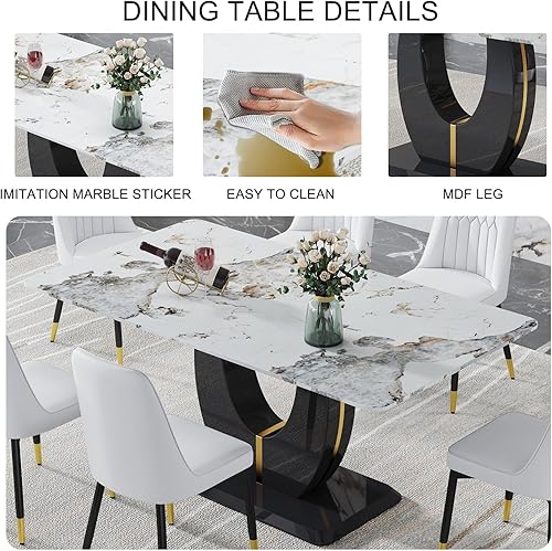 Miniatura 75 de JUFU Juego de Mesa de Comedor para 6, Mesa de Mármol Sintético y Juego de Sillas de 6, Juego de Mesa de Comedor Moderno para 6, Juego de Mesa de