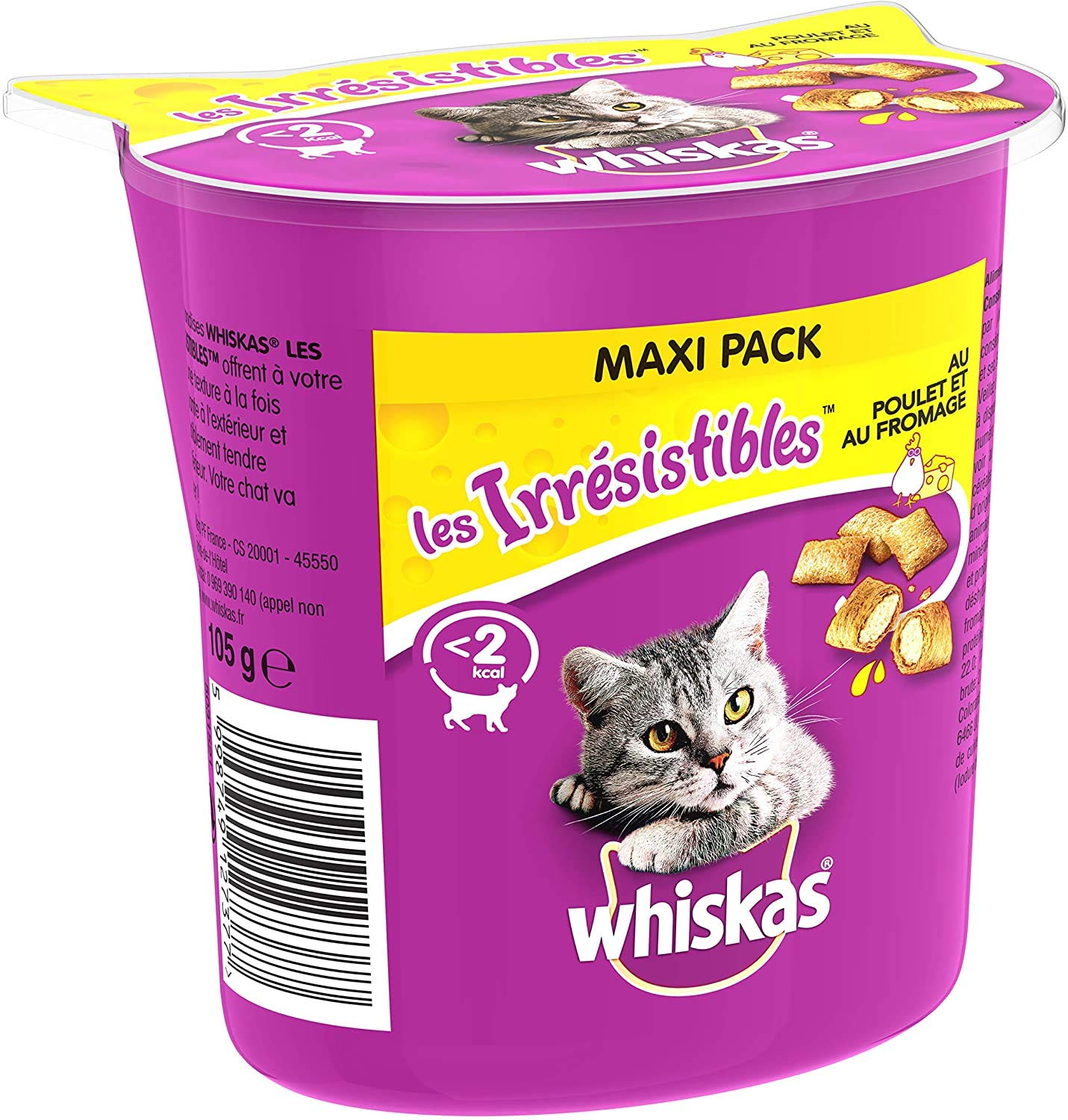 whiskas Les IRRESISTIBLES - Dolcetti per Gatti e Formaggio, 10 scatole da 105 g richiudibili per Una Migliore conservazione, Senza aromi Artificiali, Ideali per Condividere Un Momento di complicità