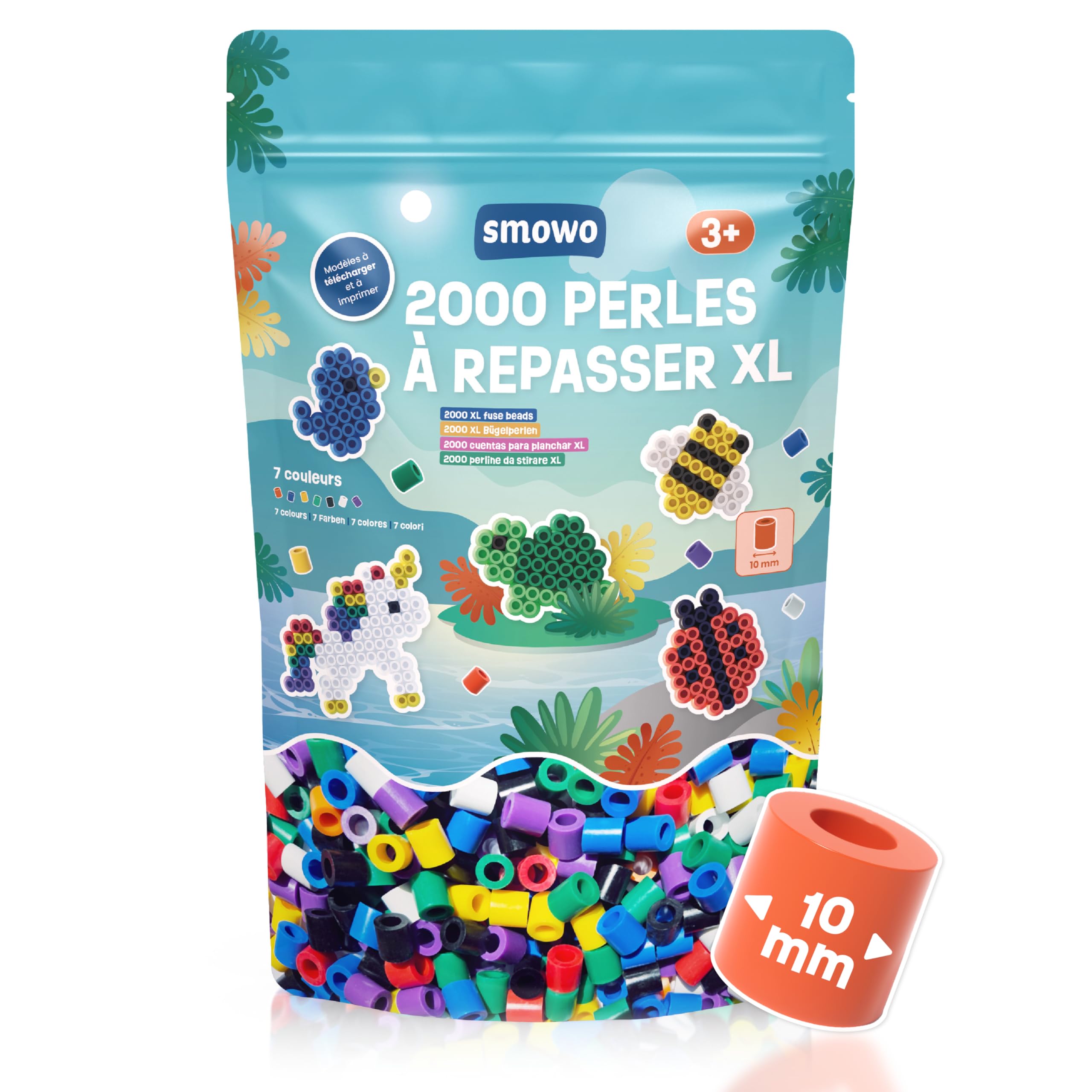 Lot de 15 perles à repasser en forme d'animal - En plastique - Plaques transparentes - Avec papier à repasser - Modèles pour perles pour le bricolage
