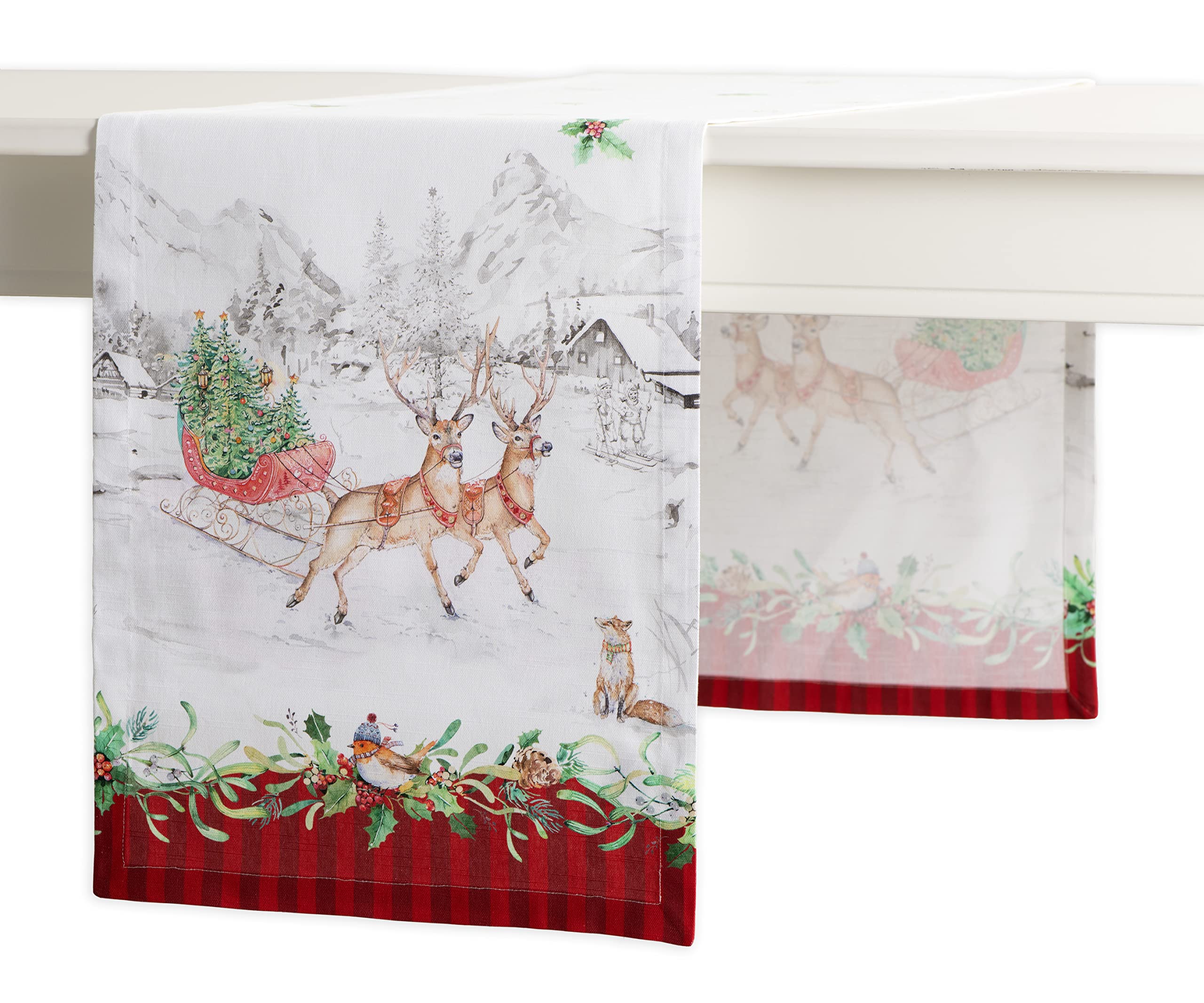 Maison d' Hermine Table runner 100% Cotton Single Layer Table Runners 230 CM long for Christmas Decorations Home Kitchen Dining Party Wedding Bridal Shower (Christmas Tradition, 37 cm x 230 cm)