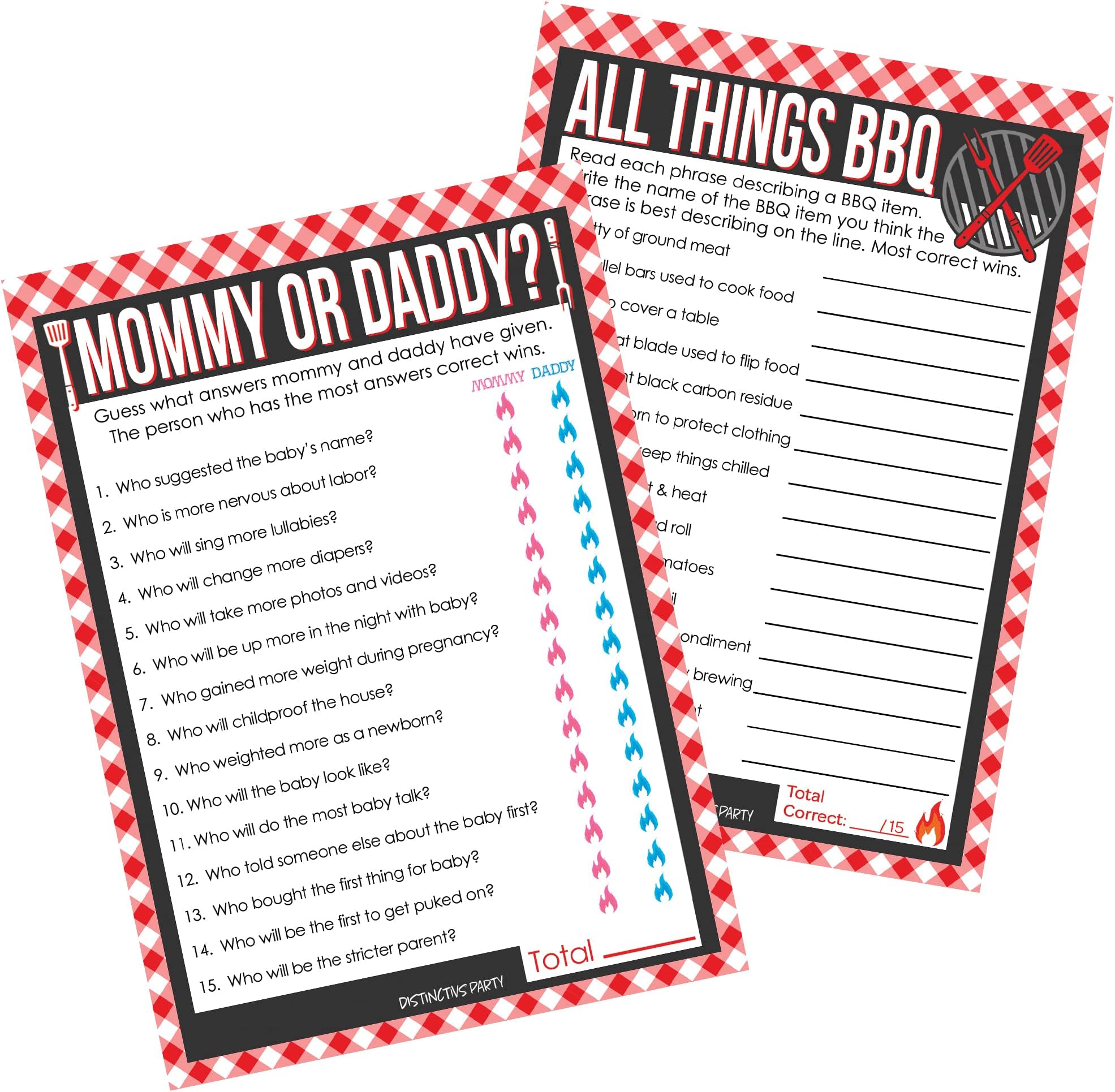 DISTINCTIVSBaby Q Gender Reveal Games, All Things BBQ and Mommy or Daddy Match 2 Game Bundle - 20 Dual Sided Cards, BBQ Bun in The Oven Baby Shower