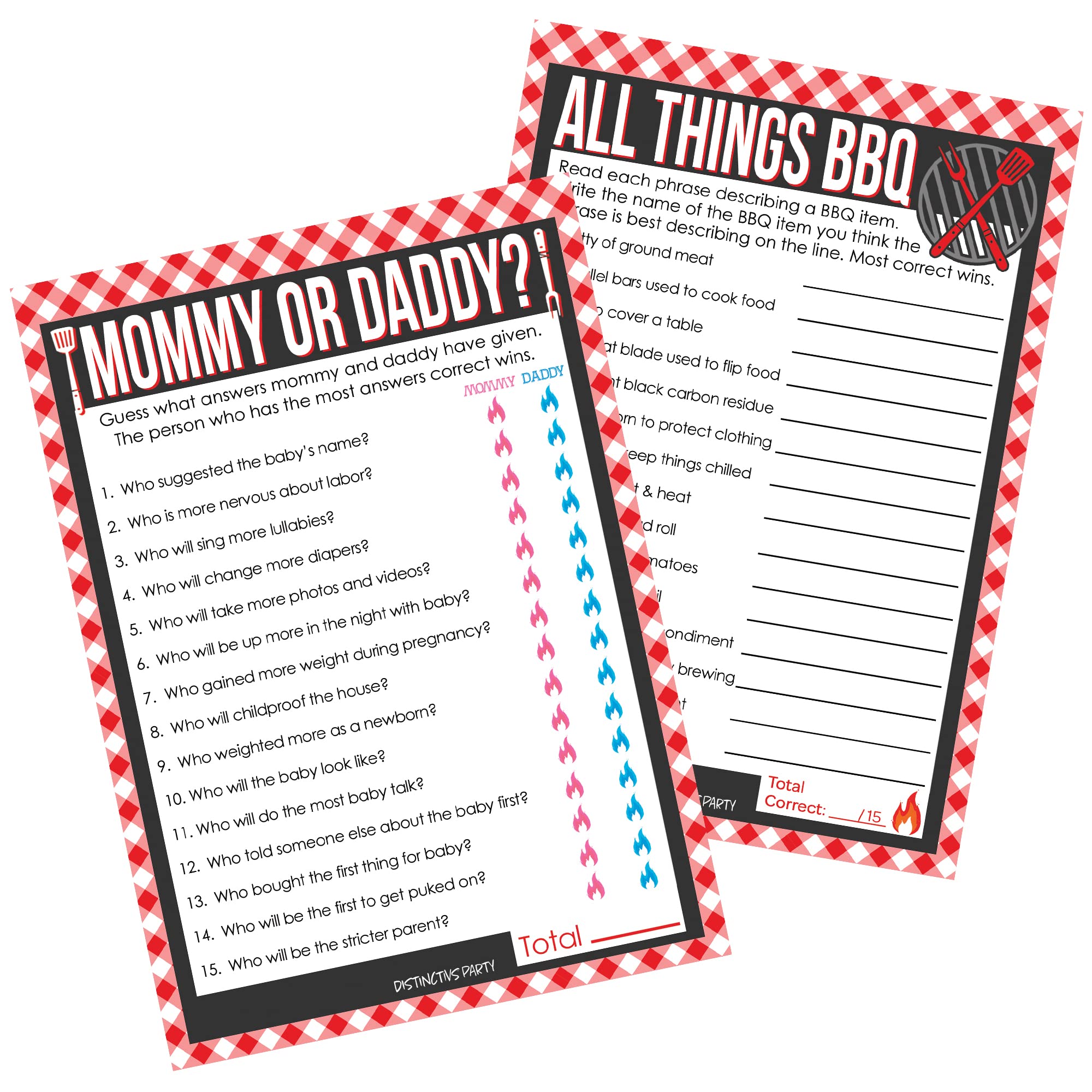 DISTINCTIVSBaby Q Gender Reveal Games, All Things BBQ and Mommy or Daddy Match 2 Game Bundle - 20 Dual Sided Cards, BBQ Bun in The Oven Baby Shower