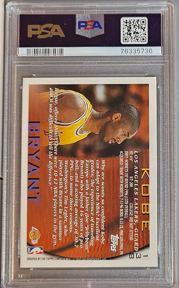 Amazon.com: 1996-97 Topps #138 Kobe Bryant PSA 9 Mint Rookie Card